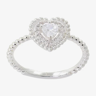 Sparkle Allure Womens Cubic Zirconia Pure Silver Over Brass Heart Halo Cocktail Ring
