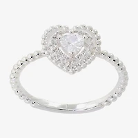 Sparkle Allure Womens Cubic Zirconia Pure Silver Over Brass Heart Halo Cocktail Ring