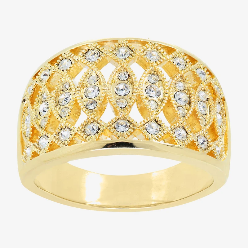 Sparkle Allure Fretwork Womens 4.5MM Crystal 14K Gold Over Brass Band