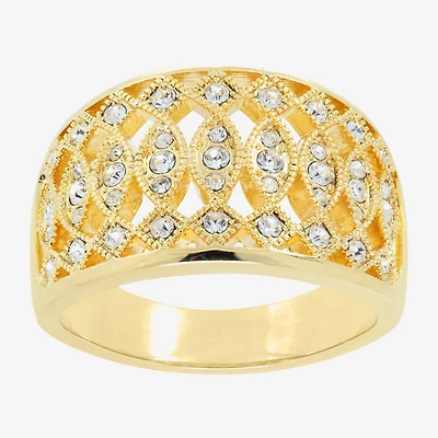 Sparkle Allure Fretwork Womens 4.5MM Crystal 14K Gold Over Brass Band