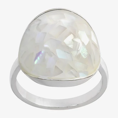 Sparkle Allure Womens White Mother Of Pearl Pure Silver Over Brass Oblong Cocktail Ring