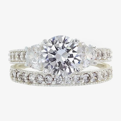Sparkle Allure Womens Cubic Zirconia Pure Silver Over Brass Round Side Stone Eternity Bridal Set