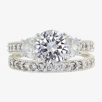 Sparkle Allure Womens Cubic Zirconia Pure Silver Over Brass Round Side Stone Eternity Bridal Set