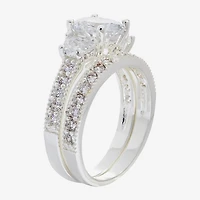 Sparkle Allure Womens Cubic Zirconia Pure Silver Over Brass Round Side Stone Eternity Bridal Set