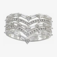 Sparkle Allure Faux Stacked Womens Cubic Zirconia Pure Silver Over Brass Chevron Cocktail Ring