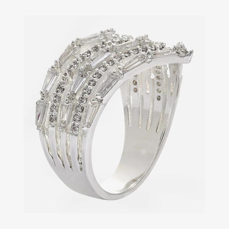 Sparkle Allure Faux Stacked Womens Cubic Zirconia Pure Silver Over Brass Chevron Cocktail Ring