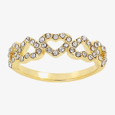 Sparkle Allure Womens 2MM Crystal 14K Gold Over Brass Heart Band