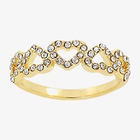 Sparkle Allure Womens 2MM Crystal 14K Gold Over Brass Heart Band