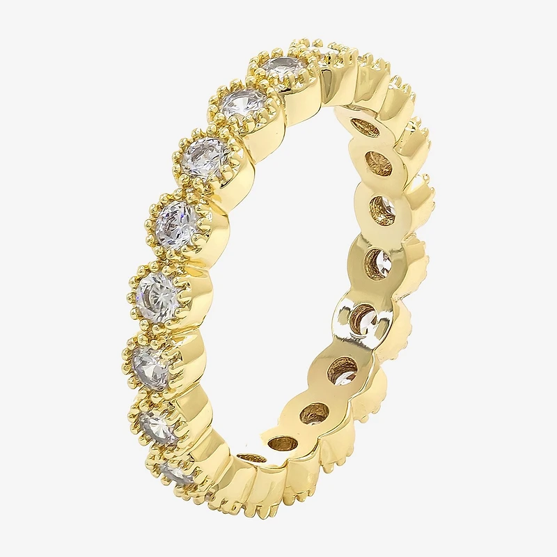 Sparkle Allure Womens 2.5MM Cubic Zirconia 14K Gold Over Brass Round Eternity Band