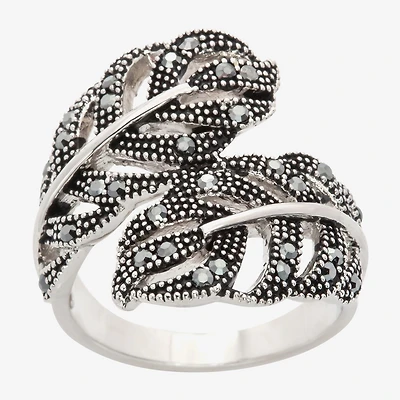 Sparkle Allure Wrap Womens 3MM Black Crystal Pure Silver Over Brass Bypass  Band
