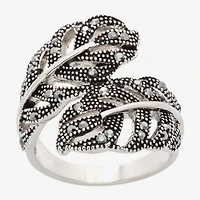 Sparkle Allure Wrap Womens 3MM Black Crystal Pure Silver Over Brass Bypass  Band