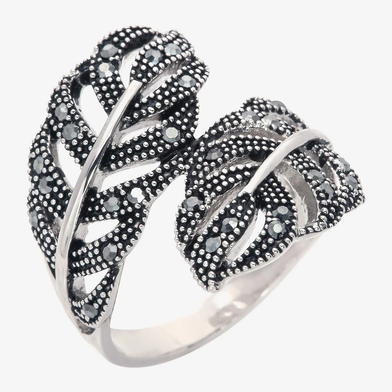 Sparkle Allure Wrap Womens 3MM Black Crystal Pure Silver Over Brass Bypass Band