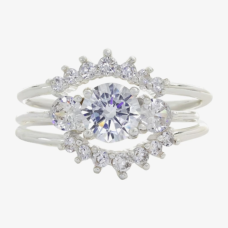 Sparkle Allure Womens Cubic Zirconia Pure Silver Over Brass Side Stone Bridal Set