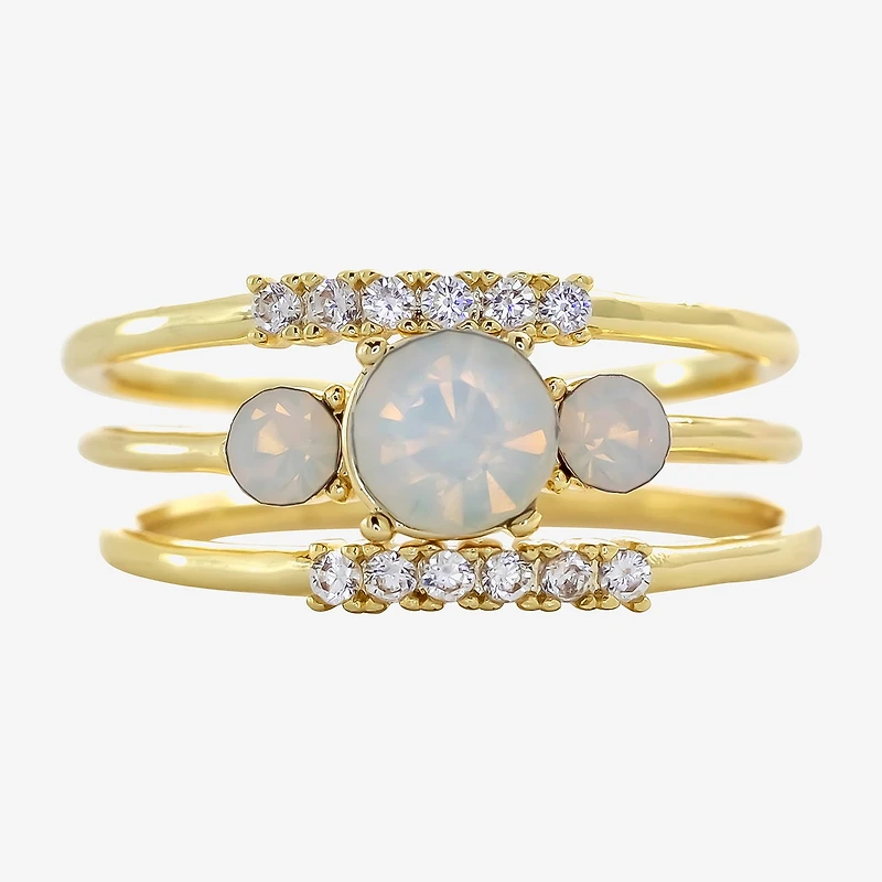 Sparkle Allure Womens White Cubic Zirconia 14K Gold Over Brass 3-Stone Delicate Ring Set