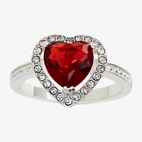 Sparkle Allure Womens Red Crystal Pure Silver Over Brass Heart Halo Cocktail Ring