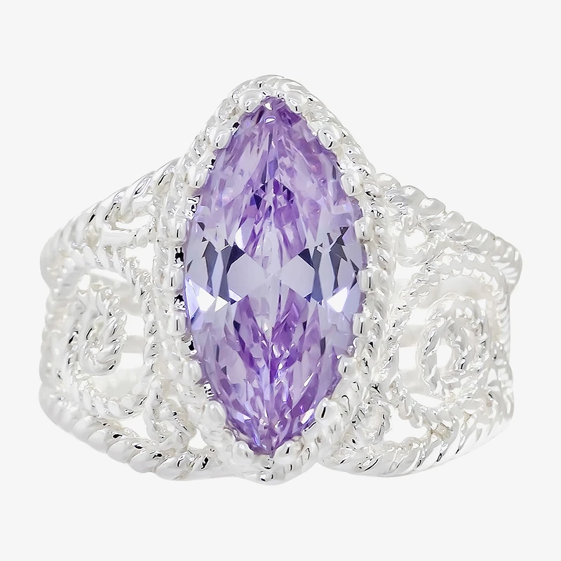 Sparkle Allure Open Filigree Womens Purple Cubic Zirconia Pure Silver Over Brass Marquise Cocktail Ring