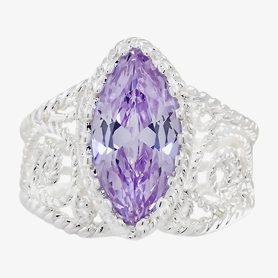 Sparkle Allure Open Filigree Womens Purple Cubic Zirconia Pure Silver Over Brass Marquise Cocktail Ring