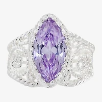 Sparkle Allure Open Filigree Womens Purple Cubic Zirconia Pure Silver Over Brass Marquise Cocktail Ring