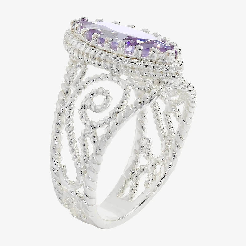 Sparkle Allure Open Filigree Womens Purple Cubic Zirconia Pure Silver Over Brass Marquise Cocktail Ring