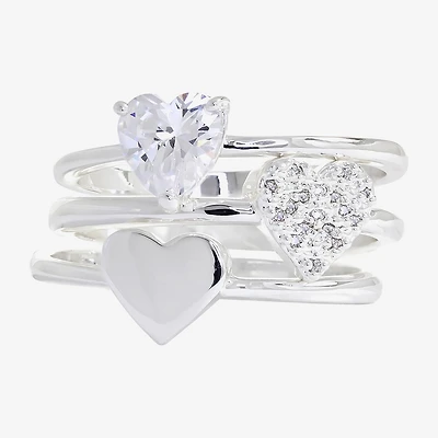 Sparkle Allure Womens Cubic Zirconia Pure Silver Over Brass Heart Delicate Solitaire Ring Set
