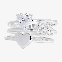 Sparkle Allure Womens Cubic Zirconia Pure Silver Over Brass Heart Delicate Solitaire Ring Set