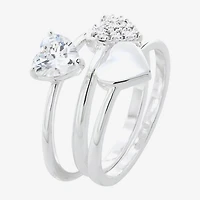 Sparkle Allure Womens Cubic Zirconia Pure Silver Over Brass Heart Delicate Solitaire Ring Set