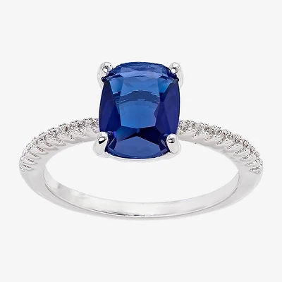 Sparkle Allure Solitaire Womens Blue Crystal Pure Silver Over Brass Oval Cocktail Ring