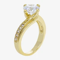 Sparkle Allure Solitaire Bypass Womens Cubic Zirconia 14K Gold Over Brass Round  Engagement Ring