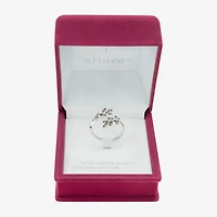 Sparkle Allure Leaf Bypass Womens 2.5MM Black Cubic Zirconia Pure Silver Over Brass Band
