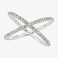 Sparkle Allure Womens 2.5MM Crystal Pure Silver Over Brass Crossover Band