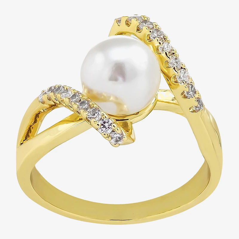 Sparkle Allure Womens Simulated Pearl 14K Gold Over Brass Bypass Cocktail Ring