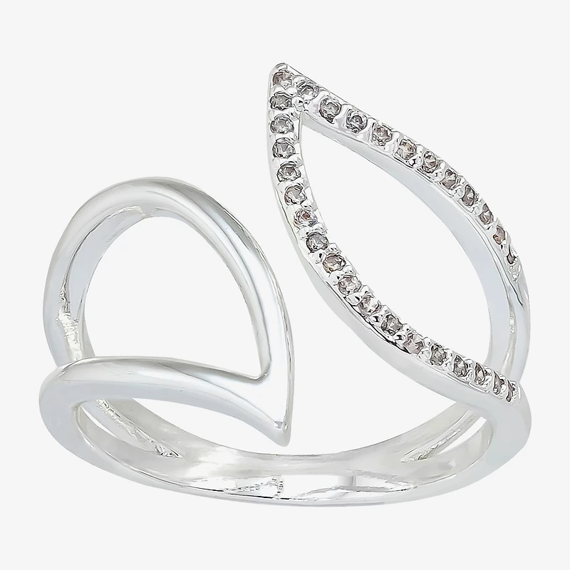 Sparkle Allure Leaf Womens 2MM Cubic Zirconia Pure Silver Over Brass Bypass Band