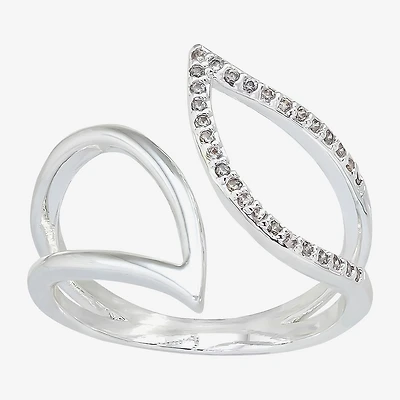 Sparkle Allure Leaf Womens 2MM Cubic Zirconia Pure Silver Over Brass Bypass  Band