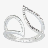 Sparkle Allure Leaf Womens 2MM Cubic Zirconia Pure Silver Over Brass Bypass  Band