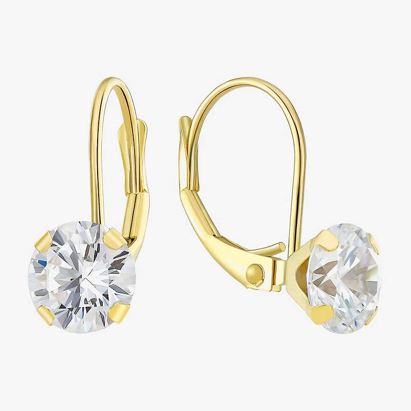 Womens Cubic Zirconia 10K Gold Round Drop Earrings