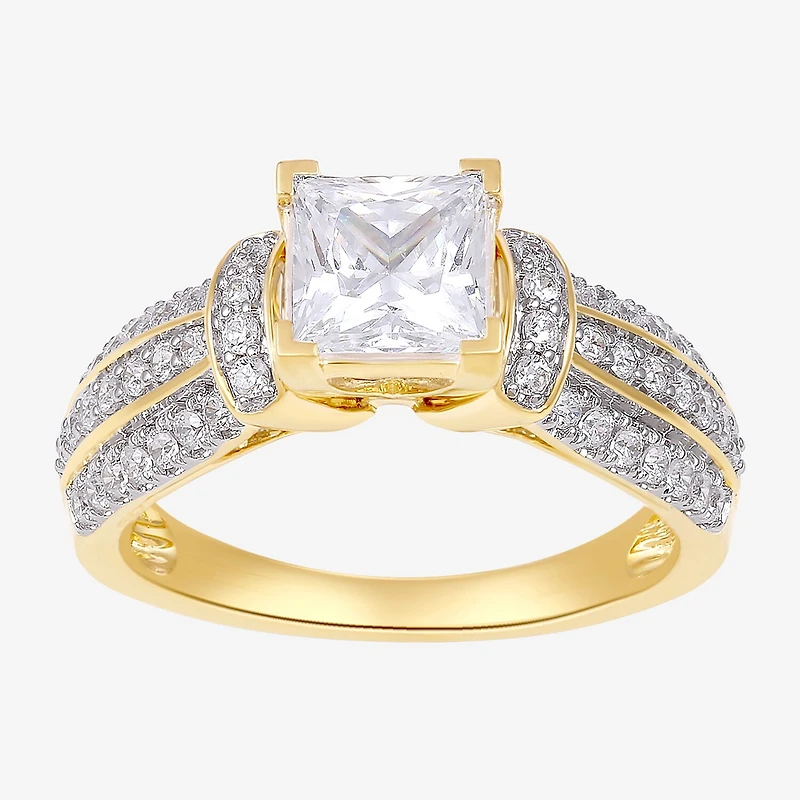 (G / I1) Womens 2 CT. T.W. Lab Grown White Diamond 10K Gold Side Stone Engagement Ring