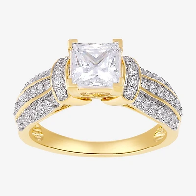 (G / I1) Womens 2 CT. T.W. Lab Grown White Diamond 10K Gold Side Stone Engagement Ring