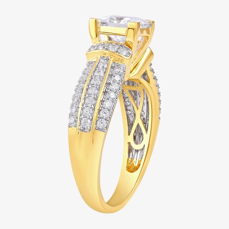 (G / I1) Womens 2 CT. T.W. Lab Grown White Diamond 10K Gold Side Stone Engagement Ring