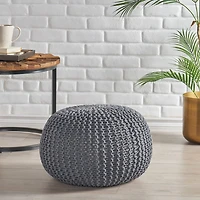 Nahunta Modern Knitted Cotton Pouf Ottoman