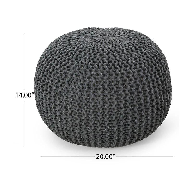 Nahunta Modern Knitted Cotton Pouf Ottoman