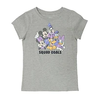 Disney Collection Little & Big Kid Girls Crew Neck Short Sleeve Regular Fit Mickey and Friends Graphic T-Shirt