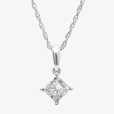 TruMiracle Womens 1/7 CT. Natural Princess White Natural Diamond 10K Gold Pendant Necklace