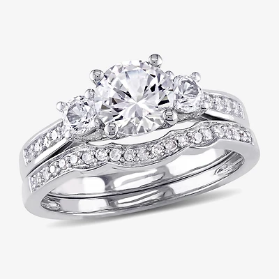 Lab Created White Sapphire & 1/7 CT. T.W. Diamond 10K Gold Bridal Set