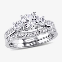 Lab Created White Sapphire & 1/7 CT. T.W. Diamond 10K Gold Bridal Set