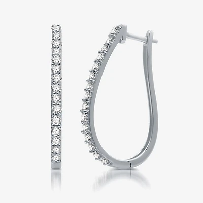 Womens 1 CT. T.W. Natural White Diamond 10K Gold 29.1mm Hoop Earrings