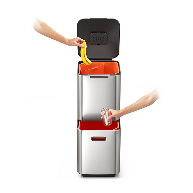 Joseph Joseph Totem Compact 40-Litre - Stainless Steel Waste And Recycling Bins Trash Can