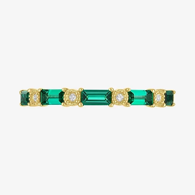 Womens Diamond Accent Lab Created Green Emerald 10K Gold Wedding Band