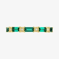 Womens Diamond Accent Lab Created Green Emerald 10K Gold Wedding Band