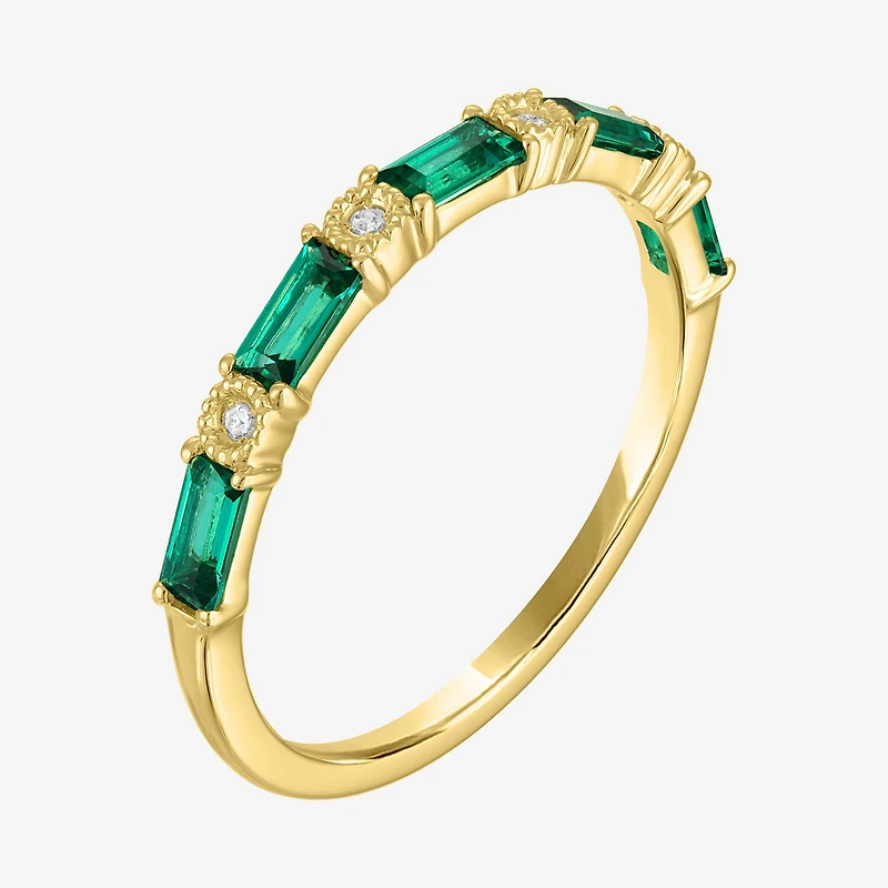 Womens Diamond Accent Lab Created Green Emerald 10K Gold Wedding Band