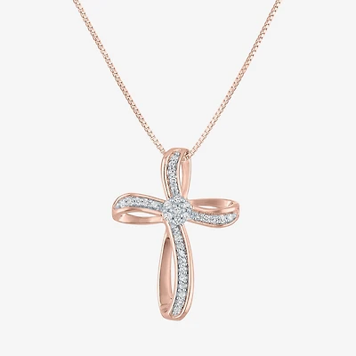 Diamond Blossom (G-H / Si2-I1) Womens 1/10 CT. T.W. Lab Grown White Sterling Silver Cross 18 Inch Pendant Necklace